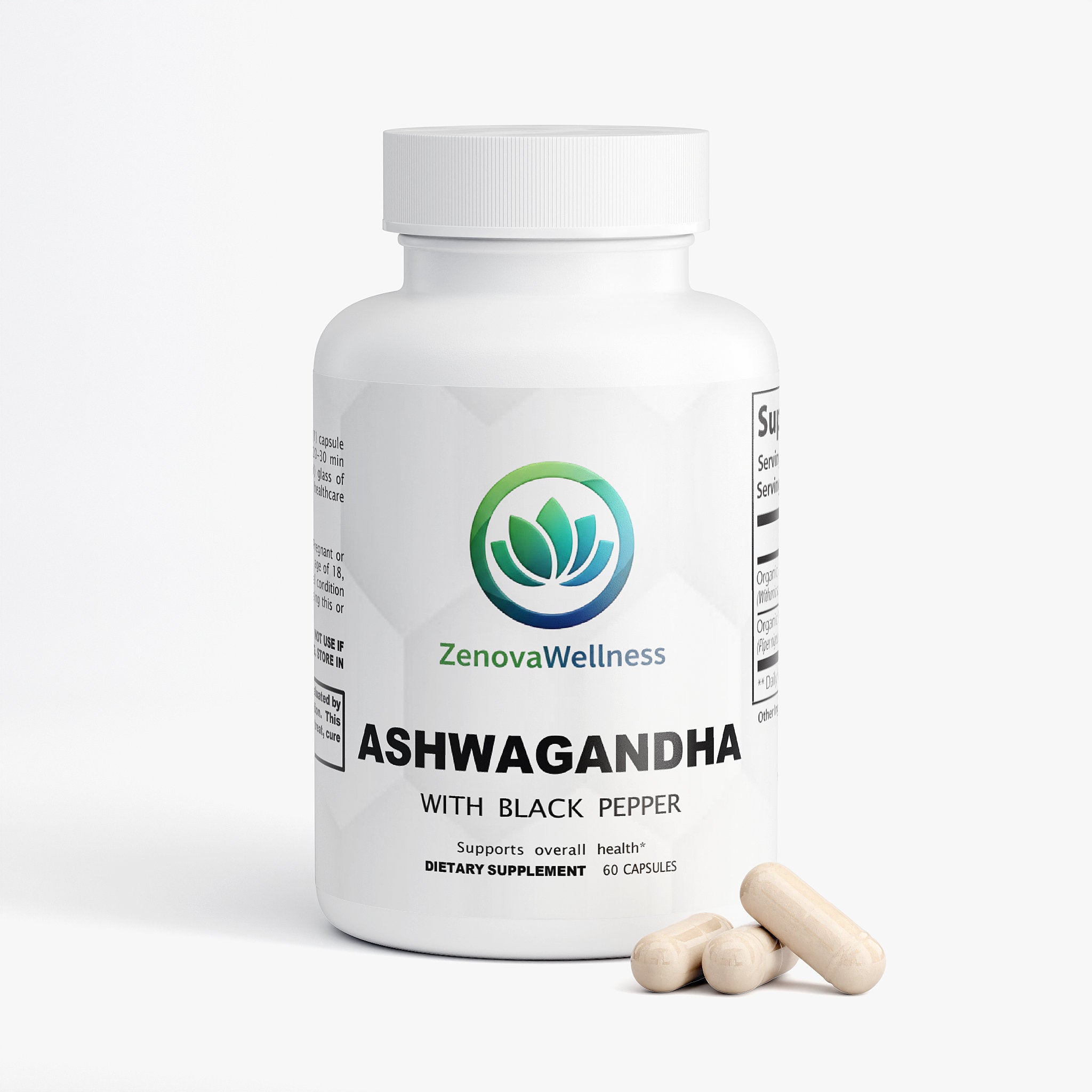 Zenova Wellness Ashwagandha Capsules – With Black Pepper, 60 Count