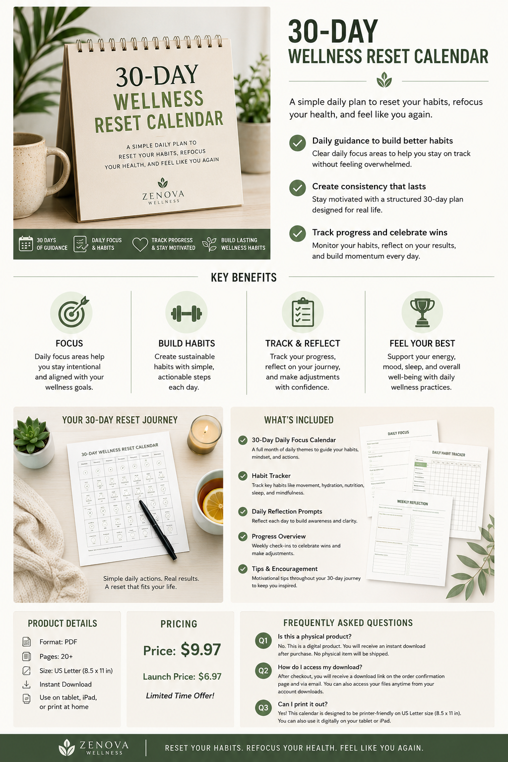 Zenova Wellness 30-Day Wellness Reset Calendar